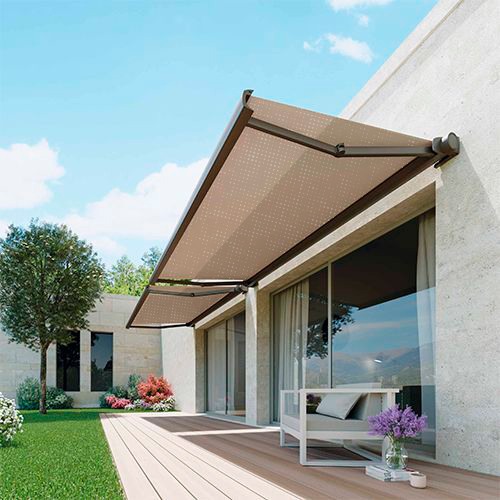 Extendable arm box awning Micro-perforated Soltis 96